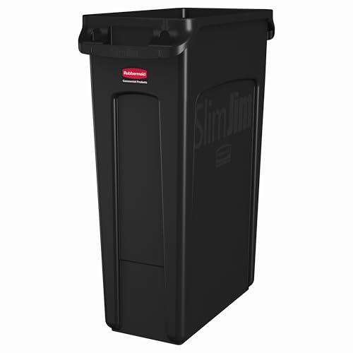 Rubbermaid Commercial Products Slim Jim Plastic Rectangular Trash/Garbage Can With Venting Channels, 23 Gal, Black, for Kitchen/Office/Workspace - color: Black, size: 23 Gal