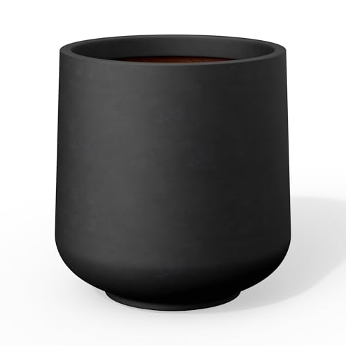 Kante Small Round Curved Black Concrete Planter 9.4" Dia, Outdoor - color: Black, size: 8.2" D