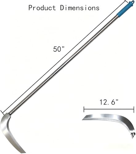 12.6“ Scythe Adjustable 50" Long Handle Grass Sickle 3-Section Detachable Weed Cutter with 12.6" Stainless Steel Blade Manual Scythe for Weeding Yard Garden & Vine Cutting
