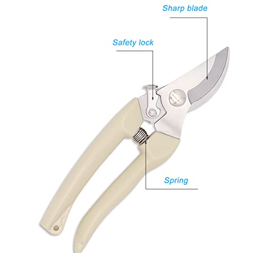 Curve Gardening Scissor with Sharp Stainless Steel Blade Garden Shears for Cutting Flowers Trimming Plants of Yard Florist Flower Rose Herb Hedge Bonsai and Fruits Picking - color: White