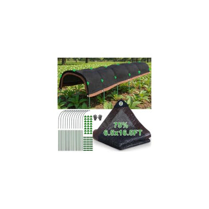 Upgraded Garden Shade Kit, 16.5x6.5FT Shade Cloth for Garden with 6 Poles, Clips and Gloves, Plant Shades for Outdoor Plants Provides 75% Heat Protection for Vegetables Greenhouse Garden Bed Shade - size: 6.6 x 16.6ft