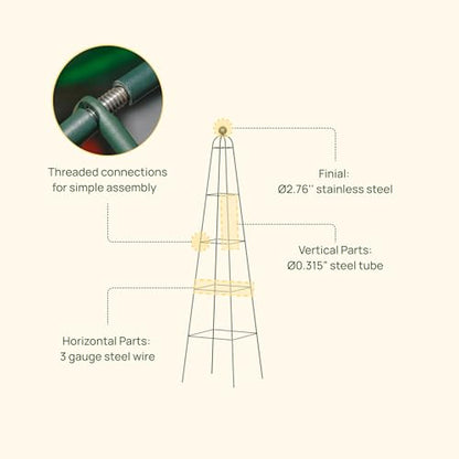 Vego Garden 6.5 ft Pyramid Obelisk Garden Trellis, Metal Rustproof Plant Support Rose Trellis, Tower Potted Cages for Flowers Fruits Vegetable Vines Indoor & Outdoor - size: 6.5 Ft