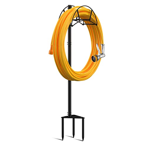 Suchek Metal Garden Hose Holder Stake, Freestanding, Heavy Duty Water Hose Stand, In Ground Hose Rack Organizer for Outside Yard (Black) - style: 3 Spikes-Black