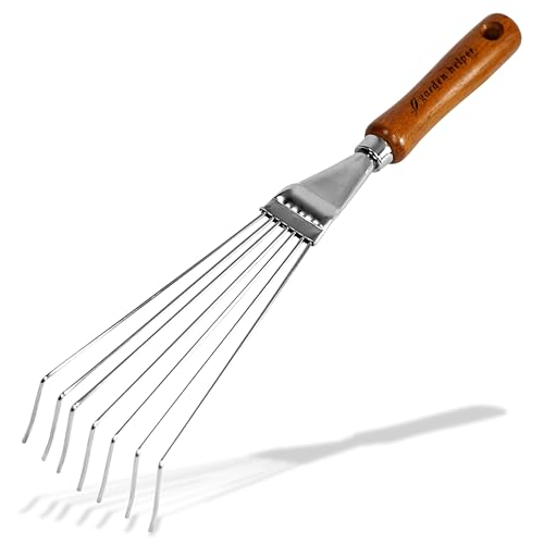 Japanese Hand Rake Garden Tool - Japanese Steel with Wood Handle - Small Rake for Leaves, Handheld Garden Cleaning Tool - Made in Japan - color: Brown Rake