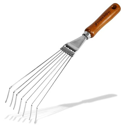Japanese Hand Rake Garden Tool - Japanese Steel with Wood Handle - Small Rake for Leaves, Handheld Garden Cleaning Tool - Made in Japan - color: Brown Rake