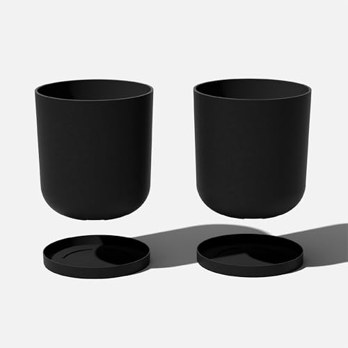 Veradek Mason Series Lima Planter & Drip Tray - Large Round Outdoor Planter - color: Black, size: 20 inches - 2 Pack with Saucers