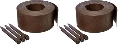 Amazon Basics Flexible Landscape Edging Coil for Garden Border, Flower Beds, Lawn and Pathways, 5 inch x 40ft, Brown, 10 Stakes (Pack of 2) - size: 5" (Pack of 2)