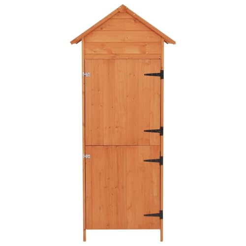 Outdoor Garden Storage Cabinet, 2-Door Wooden Tool Shed with 4 Shelves for Patio and Backyard, Rustic Brown Vertical Organization Unit, 16.7 x 31.1 x 74.8 Inches
