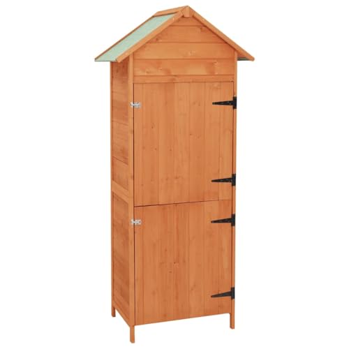Outdoor Garden Storage Cabinet, 2-Door Wooden Tool Shed with 4 Shelves for Patio and Backyard, Rustic Brown Vertical Organization Unit, 16.7 x 31.1 x 74.8 Inches