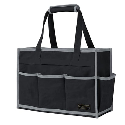 Tool Bag,Tool Pouch with 6 Pockets,Heavy Duty Waxed Canvas Garden Tool Bag Tool Case,16.5 x 7 x 12 Inch & Black - color: Black