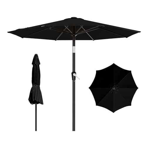 AreShark 9FT Outdoor Patio Umbrella with Tilt and Crank, Black - color: Black, size: 9ft