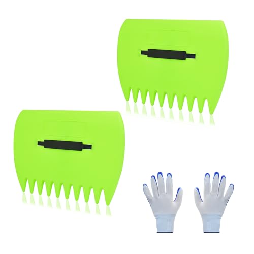 Leaf Scoops Hand Rakes, Leaf Scoops and Claws with Gloves, Lightweight Plastic Leaf Scoop, Large Leaf Grabbers for Picking Up Leaves, Clippings, Grass(1 Set, Green) - style: 1 Set,Green