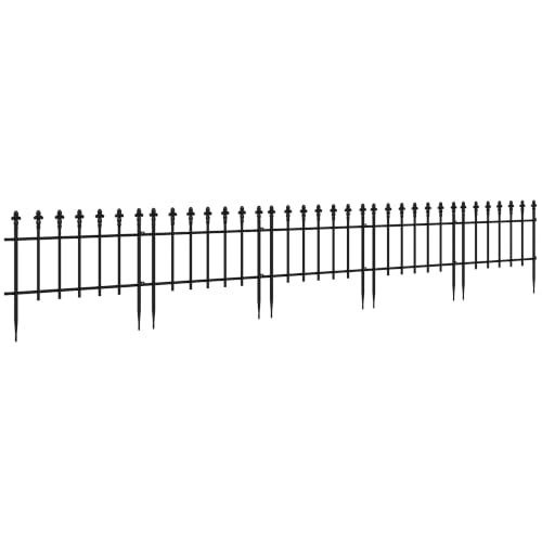 Outsunny Metal Decorative Garden Fence, 9.2' x 17.25" 5 Pack Steel Fence Panels, Decorative Border Fence for Landscape, Flower Bed, Yard Decor, Animal Barrier, Black - color: Black