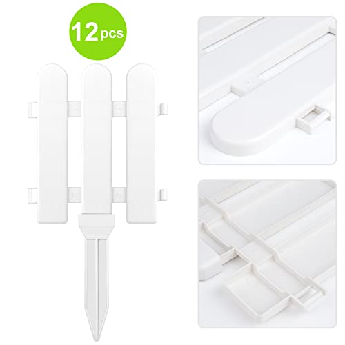 ELECLAND 12 Pieces Garden Fence with 12 Pieces Fence Insert White Plastic Fence Garden Picket Fence Edgings Lawn Flowerbeds Plant Borders Decorative Garden Yard