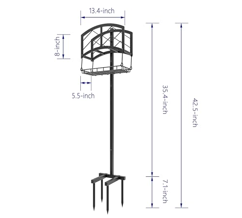 Kingson Portable Garden Hose Holder with Storage Basket - Heavy-Duty Black Steel Construction, Holds 150FT Hose, Freestanding & Detachable Design with Tools for Easy Assembly
