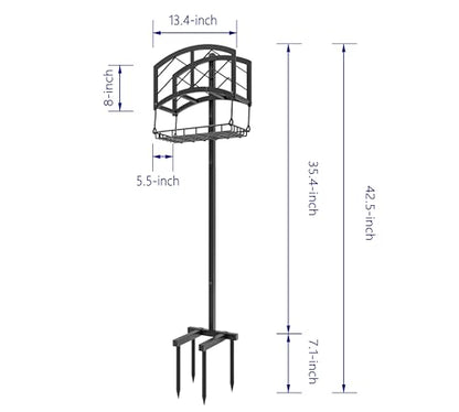 Kingson Portable Garden Hose Holder with Storage Basket - Heavy-Duty Black Steel Construction, Holds 150FT Hose, Freestanding & Detachable Design with Tools for Easy Assembly