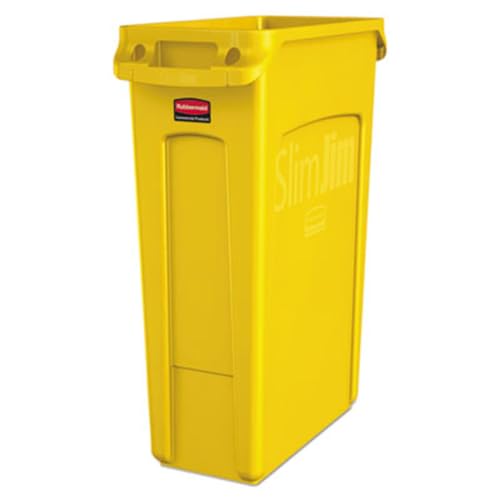 Rubbermaid Commercial Products Slim Jim Plastic Rectangular Trash/Garbage Can/Bin with Venting Channels 23 GAL Yellow for Kitchens/Classrooms/Offices/Back of House - color: Yellow, size: 23 Gal