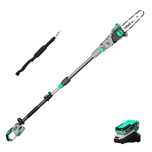 Litheli 20V Pole Chain Saw Battery Powered for Tree Trimming, 10'' Electric Cordless Pole Saw with Battery for Tree Trimming, 2.0Ah Battery&Charger, Pole Saws for Branch Cutting, Trimming - color: White