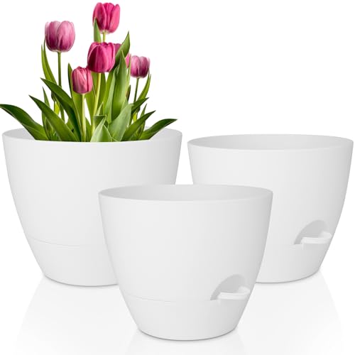 QRRICA 12/10/9 Inch Self Watering Pots for Indoor/Outdoor Plants - color: Pure White, size: 12/10/9 inch