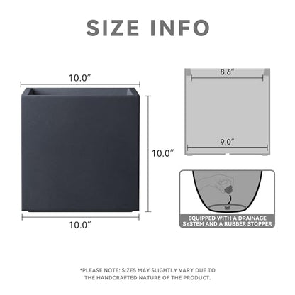 Kante Charcoal Concrete Planter 10" W, All-Weather Square Small Pot