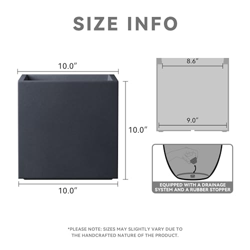 Kante Charcoal Concrete Planter 10" W, All-Weather Square Small Pot
