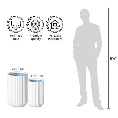 Kante White Concrete Planter 17.7" Tall All-Weather Round Small Pot - color: White, size: 11"Dia x 17.7" H