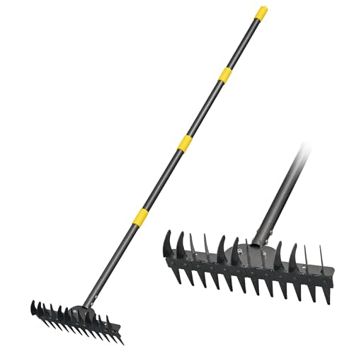 77" Adjustable Bow Rake, Metal Head with 1.1-Inch Thick Stainless Steel Handle, Heavy Duty Garden Rake for Soil Loosening, Leaf Gathering, Lawn Leveling & Yard Management