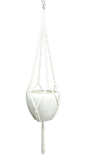 4 Legs Polypropylene Fiber Rope Macrame Plant Hanger Hanging Planter Holders Black& White Color, 48-inches for 10-12" Pot (White) - color: White