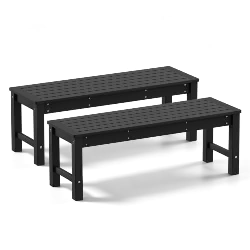 Psilvam HDPE Outdoor Bench, 2-Person Backless Garden Bench, Black, 2PCS - color: Black(hdpe), size: 2 pack