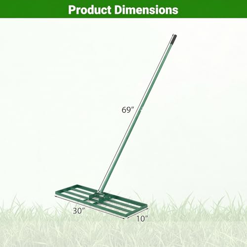 Goplus Lawn Leveling Rake, 30" x 10" Heavy Duty Level Lawn Tool w/ Ergonomic Handle for Soil, Effort-Saving Landscape Rake for Garden, Backyard, Golf Course, Farm, Pasture (Green) - color: Green