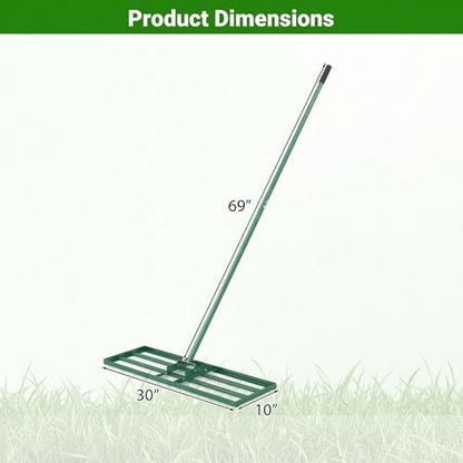Goplus Lawn Leveling Rake, 30" x 10" Heavy Duty Level Lawn Tool w/ Ergonomic Handle for Soil, Effort-Saving Landscape Rake for Garden, Backyard, Golf Course, Farm, Pasture (Green) - color: Green