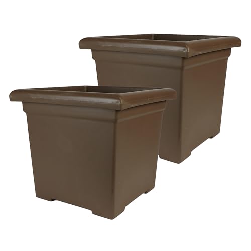 The HC Companies Accent Square Plant Pot, 12.5 Inch, Chocolate, 2-Pack - color: Chocolate, size: 12.5" (Pack of 2)