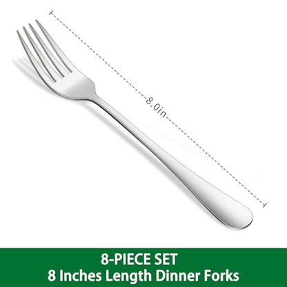 DEHOV 8 Inch Stainless Steel Silverware Dinner Forks Set of 8 - color: Silver