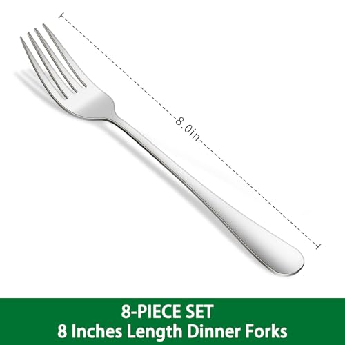 DEHOV 8 Inch Stainless Steel Silverware Dinner Forks Set of 8 - color: Silver