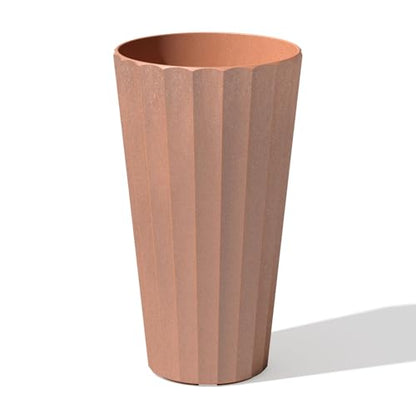 Veradek Column Series Tall Planter - Tapered Outdoor Planter with Shelf - color: Terracotta, style: Wide Groove
