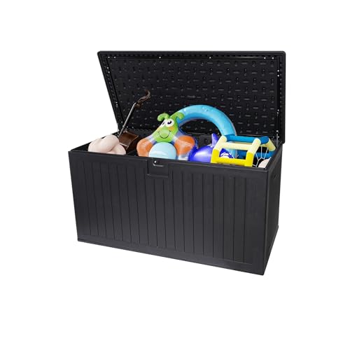 230 Gallon Resin Outdoor Deck Box, Lockable Large Patio Storage Bin, Black - color: Black