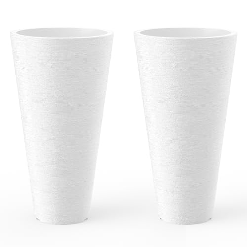 Kante Set of 2 White Plastic Round Planters 23" Tall Home & Outdoor - color: White, size: 23" H