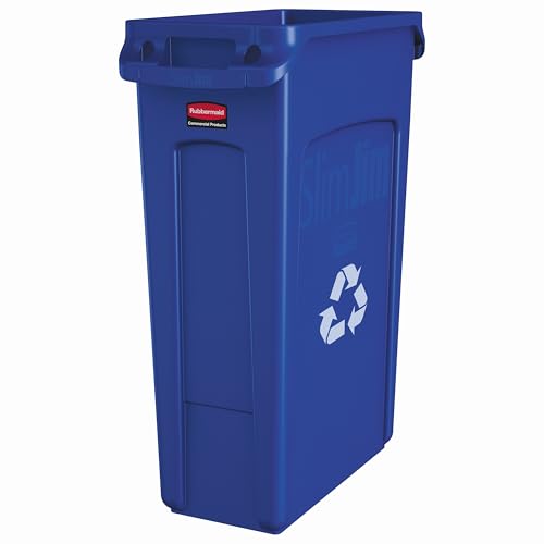 Rubbermaid Commercial Products Slim Jim Plastic Rectangular Recycling Bin/Trash Can with Venting Channels 23 Gal Blue for Kitchens/Classrooms/Offices/Back of House - color: Blue Recycle, size: 23 Gal