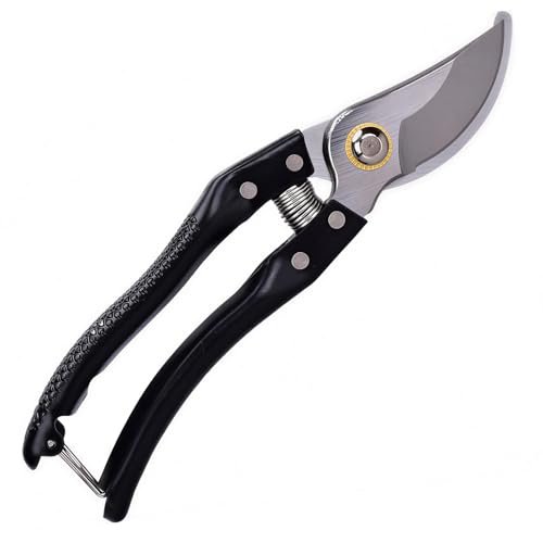 Garden Pruning Shears, Heavy Duty Stainless Steel Gardening Scissors for Plants, Sharp Handhled Trimmers, Bypass Blade Pruner for Branch, Hedge, Shrub, Flowers or Bonsai, Gardening Tool (Black)