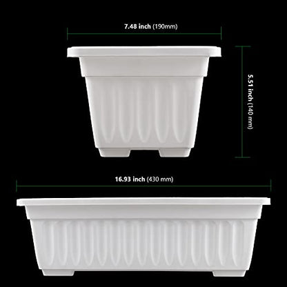 HAKZEON 6 Pack 17 Inches Plastic Flower Box Planters with Trays, Countryside Flower Window Boxes with 30 Plant Labels, White Rectangular Vegetable Planters for Windowsill, Porch, Balcony, Garden - color: White