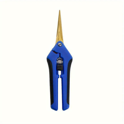 1PC Pruning Shears, Titanium Coated Garden Trimming Scissors with Coil Spring, Precision Gardening Hand Pruning Snips for Bonsai, Flowers, Plants Cutting (blue,curved blade) - color: Blue