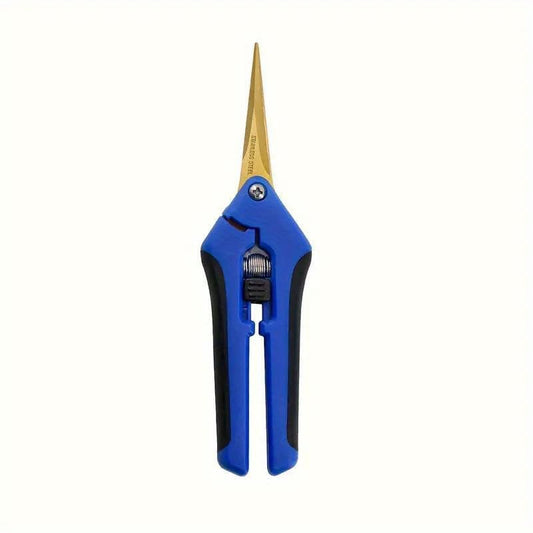 1PC Pruning Shears, Titanium Coated Garden Trimming Scissors with Coil Spring, Precision Gardening Hand Pruning Snips for Bonsai, Flowers, Plants Cutting (blue,curved blade) - color: Blue