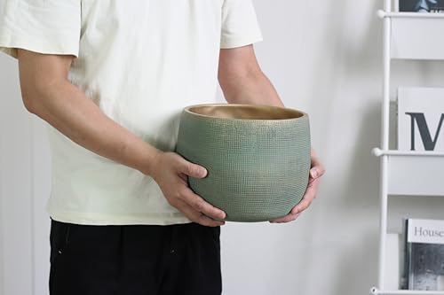 Olly & Rose Bali 10 Inch Ceramic Cement Plant Pot - Indoor & Outdoor Planters - Garden and Flower Pot - color: Gold Teal
