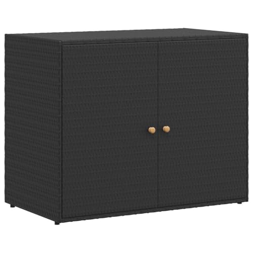 Outdoor Garden Storage Cabinet, Poly Rattan Deck Box for Patio, Backyard Organization, Waterproof 2-Door Sideboard, 39.4x39.4x31.5 Inch, Black - color: Black