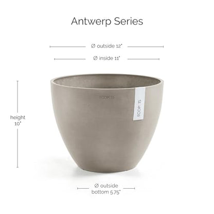 Ecopots Antwerp Round Tapered Flower Planter, Taupe, 12" - color: Taupe, size: 12"