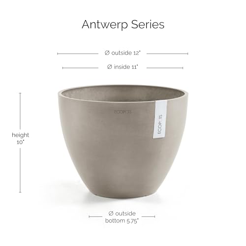 Ecopots Antwerp Round Tapered Flower Planter, Taupe, 12" - color: Taupe, size: 12"