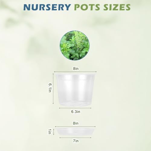 8 Inch Clear Nursery Pots with Saucers, 10 Pack Large Plastic Pot for Plant - size: 8inch-10pcs