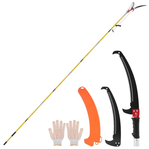 LEVELEVE Manual Pole Saw, 7.3-27 ft Extendable Tree Pruner, High Carbon Steel Double-Hook Blade with Scissors,Lightweight 8 Fiberglass Handles, Manual Branch Trimmer for High Branches,Palms and Shrubs