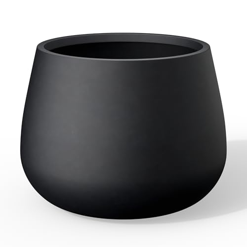 Kante Accent Round Curved Black Concrete Planter 18.1" Dia, Outdoor - color: Black, size: 18.1"Dia x 13.8"H