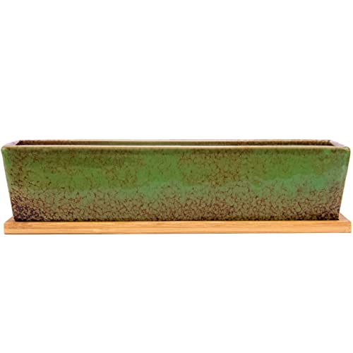 Succulent Pots, 12'' Large Long Rectangle Succulent Planter Pots with Drain - color: Green